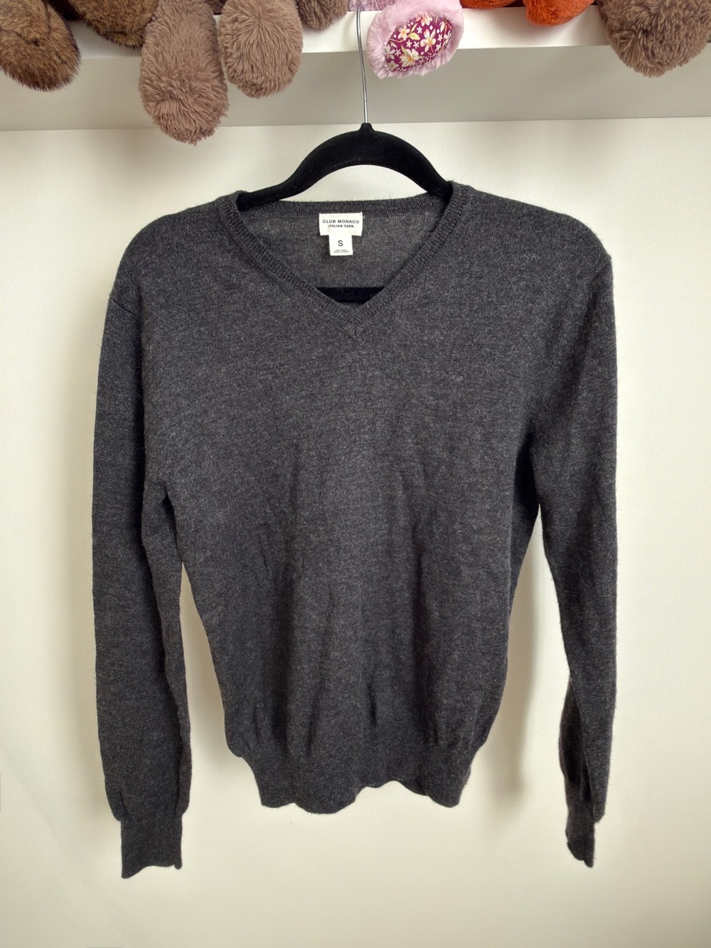 Club Monaco Italian Yarn 100% Wool V-Neck Sweater – Charcoal – Size S
